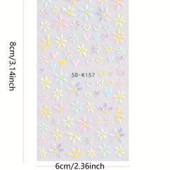 5D Embossed Flower Bunny Nail Art Stickers Self Adhesive Daisy Nail Art Decals
