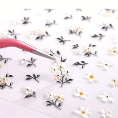 5D Embossed Flower Bunny Nail Art Stickers Self Adhesive Daisy Nail Art Decals