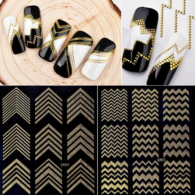 Golden Rivet Metal Adhesive Nail Decals Retro Studs Nail Art Decorations