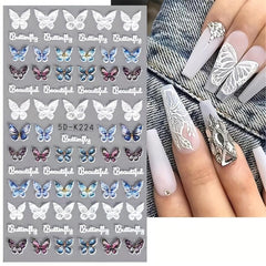 5D Butterfly Nail Art Stickers Self-Adhesive - Colorful Decals for DIY or Salon