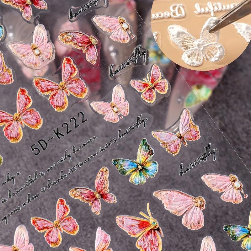 5D Butterfly Nail Art Stickers Self-Adhesive - Colorful Decals for DIY or Salon
