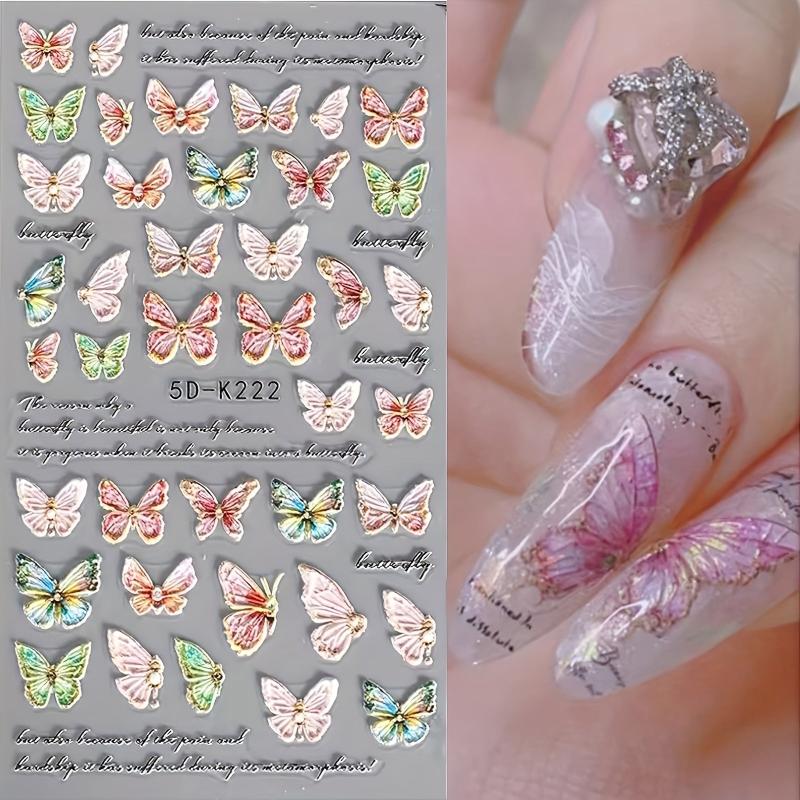 5D Butterfly Nail Art Stickers Self-Adhesive - Colorful Decals for DIY or Salon