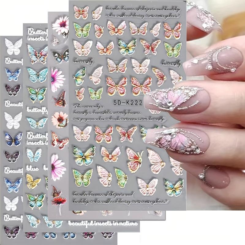 5D Butterfly Nail Art Stickers Self-Adhesive - Colorful Decals for DIY or Salon