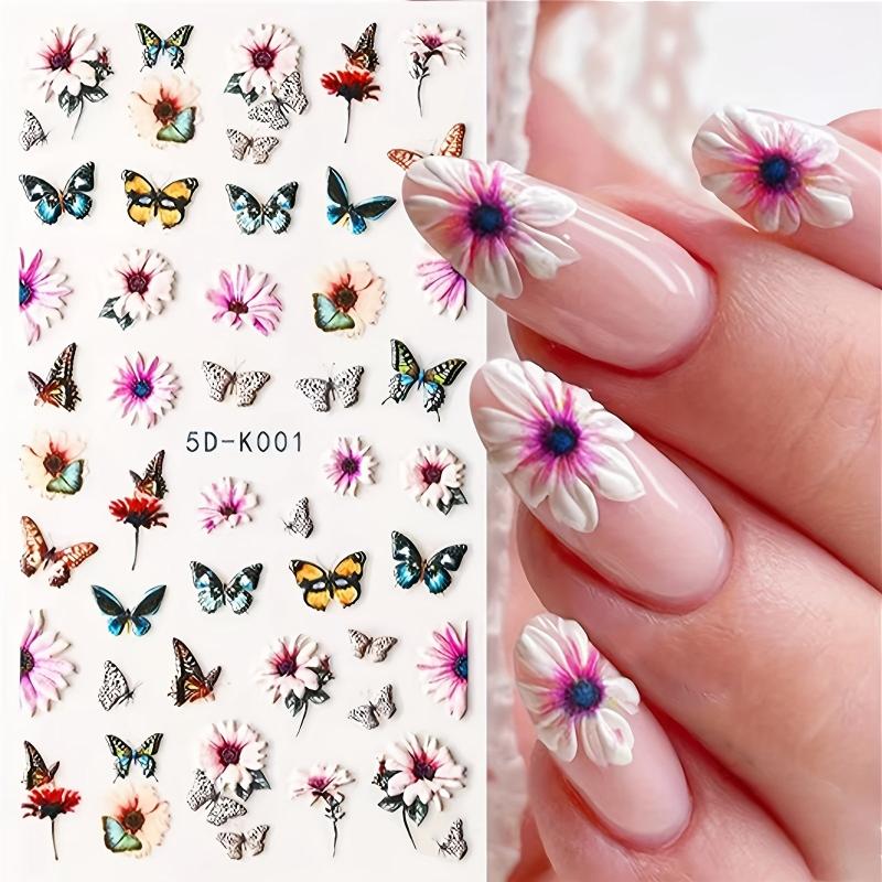 5D Butterfly Nail Art Stickers Self-Adhesive - Colorful Decals for DIY or Salon