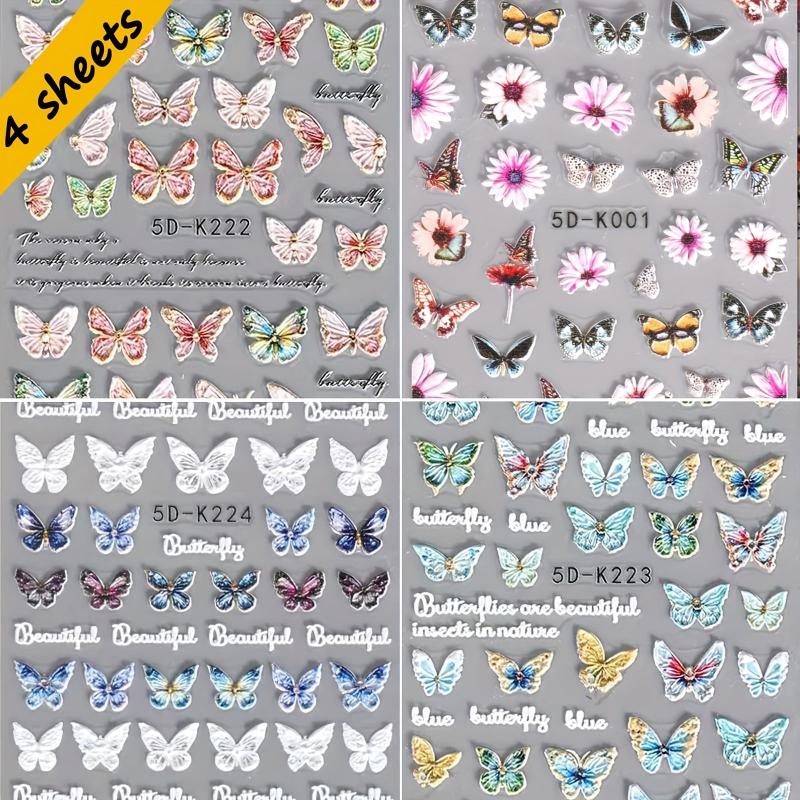 5D Butterfly Nail Art Stickers Self-Adhesive - Colorful Decals for DIY or Salon