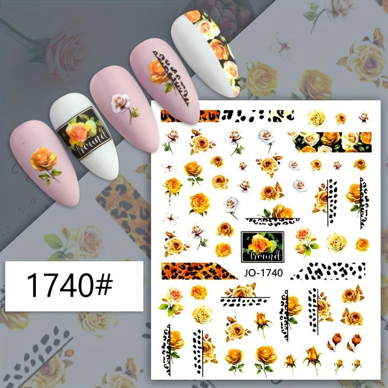 24pcs Flower Snake Nail Art Stickers Self Adhesive Decals Summer Floral Design