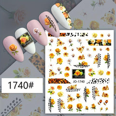 24pcs Flower Snake Nail Art Stickers Self Adhesive Decals Summer Floral Design