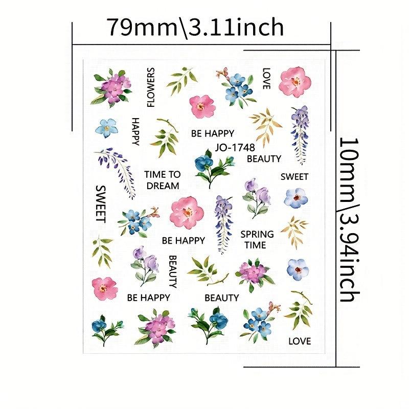 24pcs Flower Snake Nail Art Stickers Self Adhesive Decals Summer Floral Design