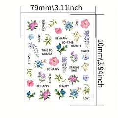 24pcs Flower Snake Nail Art Stickers Self Adhesive Decals Summer Floral Design