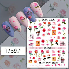 24pcs Flower Snake Nail Art Stickers Self Adhesive Decals Summer Floral Design