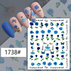 24pcs Flower Snake Nail Art Stickers Self Adhesive Decals Summer Floral Design