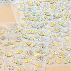 20 Sheets 5D Nail Art Stickers Self Adhesive Butterfly Heart Leaf Decals
