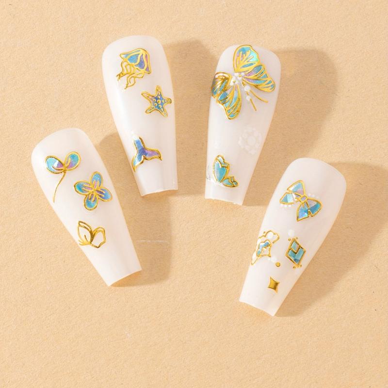 20 Sheets 5D Nail Art Stickers Self Adhesive Butterfly Heart Leaf Decals