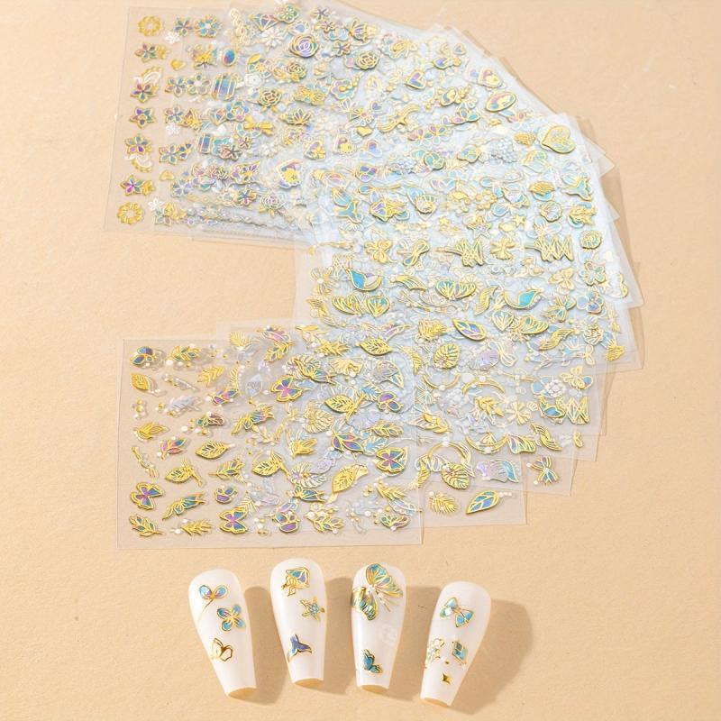 20 Sheets 5D Nail Art Stickers Self Adhesive Butterfly Heart Leaf Decals
