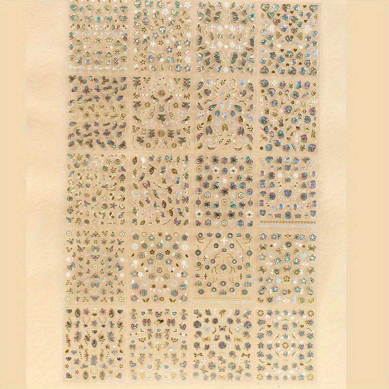 20 Sheets 5D Nail Art Stickers Self Adhesive Butterfly Heart Leaf Decals