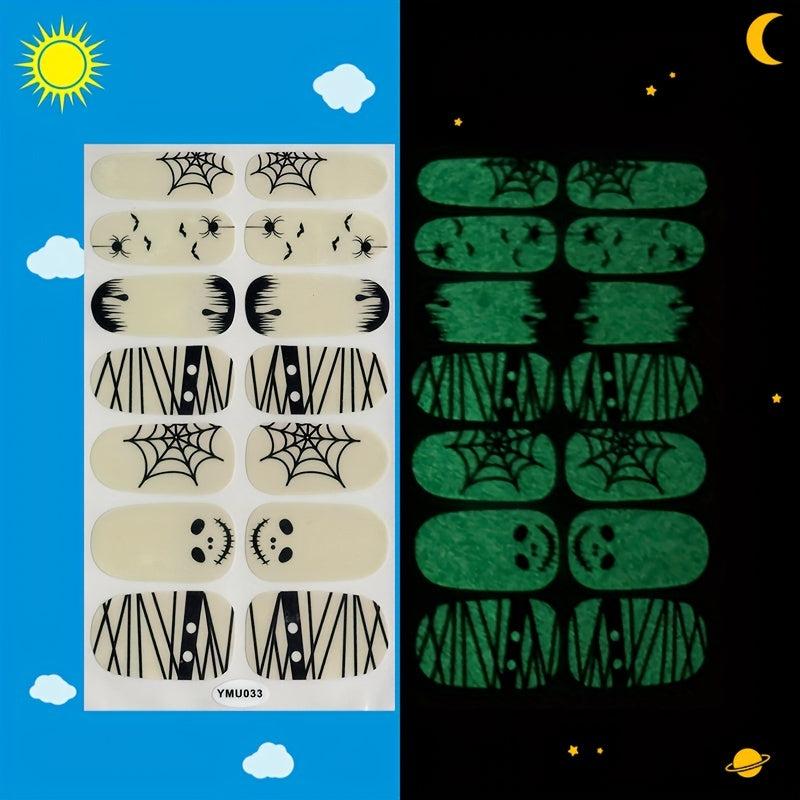 Luminous Halloween Nail Polish Stickers Spider Ghost Web Gel Nail Decals