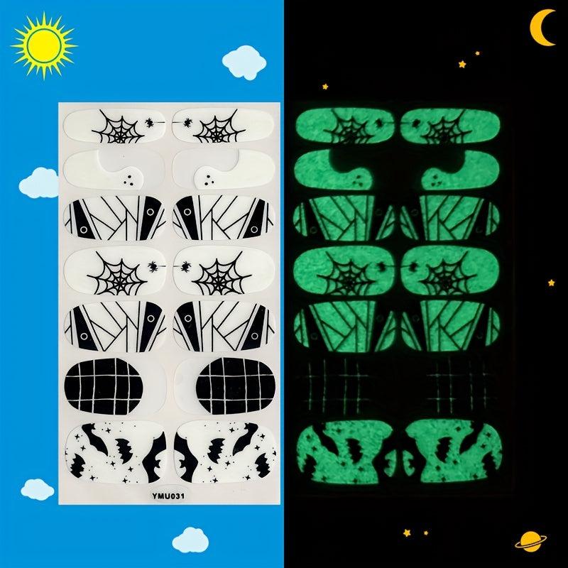 Luminous Halloween Nail Polish Stickers Spider Ghost Web Gel Nail Decals
