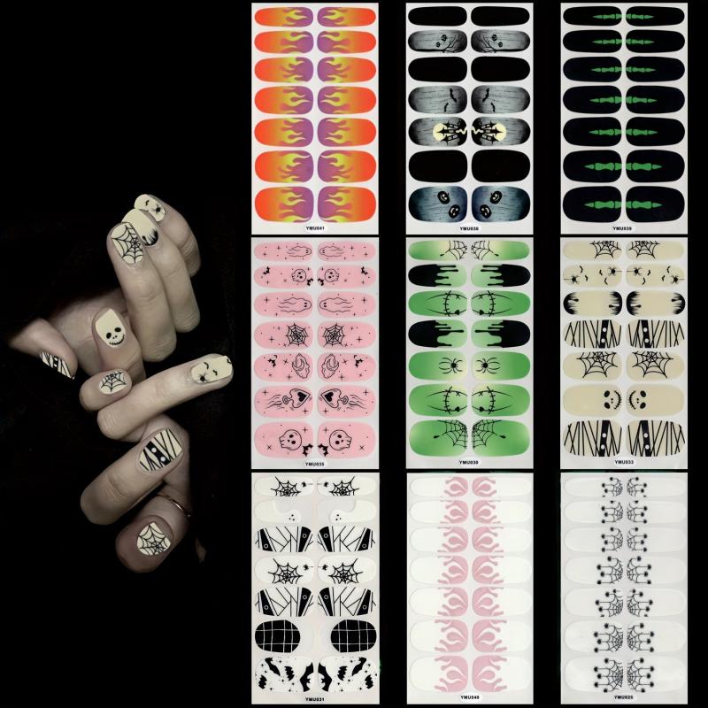 Luminous Halloween Nail Polish Stickers Spider Ghost Web Gel Nail Decals