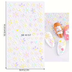 5pcs 5D Embossed Floral Nail Stickers Self Adhesive Daisy Nail Decals