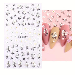 5pcs 5D Embossed Floral Nail Stickers Self Adhesive Daisy Nail Decals