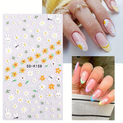 5pcs 5D Embossed Floral Nail Stickers Self Adhesive Daisy Nail Decals