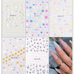 5pcs 5D Embossed Floral Nail Stickers Self Adhesive Daisy Nail Decals
