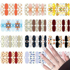 12 Fall Nail Wraps Stickers Maple Leaf Flower Decals DIY Thanksgiving Decor