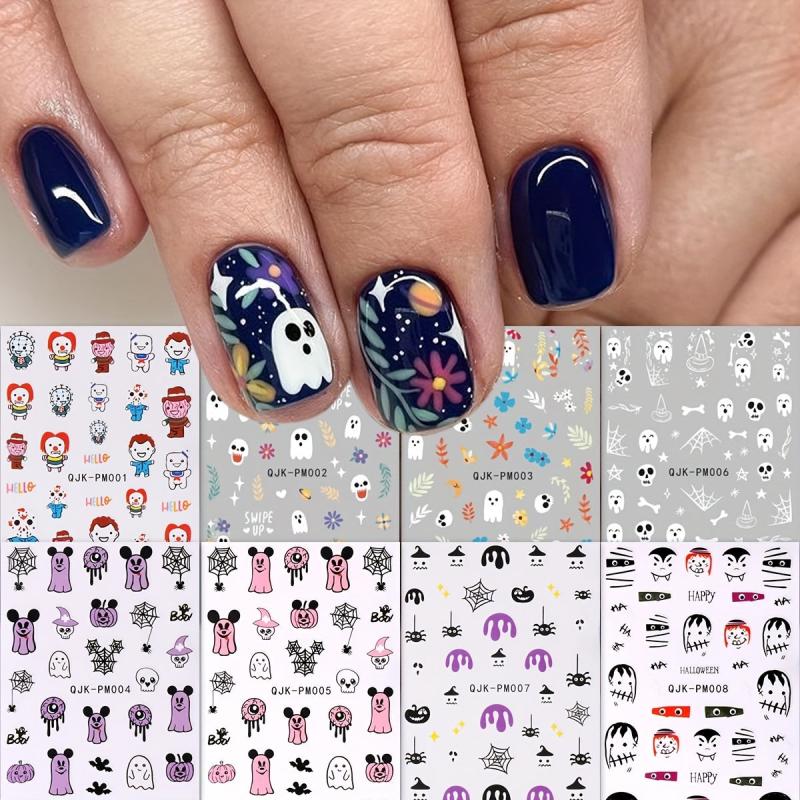 Halloween Nail Art Stickers Skull Ghost Pumpkin Spider Web Bat Decals