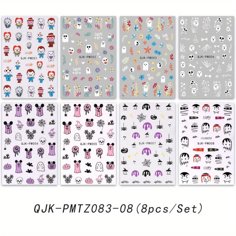 Halloween Nail Art Stickers Skull Ghost Pumpkin Spider Web Bat Decals