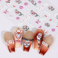 Halloween Nail Art Stickers 5D Embossed Skull Skeleton Cross Nail Decals