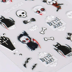 Halloween Nail Art Stickers 5D Embossed Skull Skeleton Cross Nail Decals