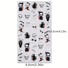 Halloween Nail Art Stickers 5D Embossed Skull Skeleton Cross Nail Decals