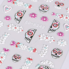 Halloween Nail Art Stickers 5D Embossed Skull Skeleton Cross Nail Decals