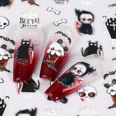 Halloween Nail Art Stickers 5D Embossed Skull Skeleton Cross Nail Decals