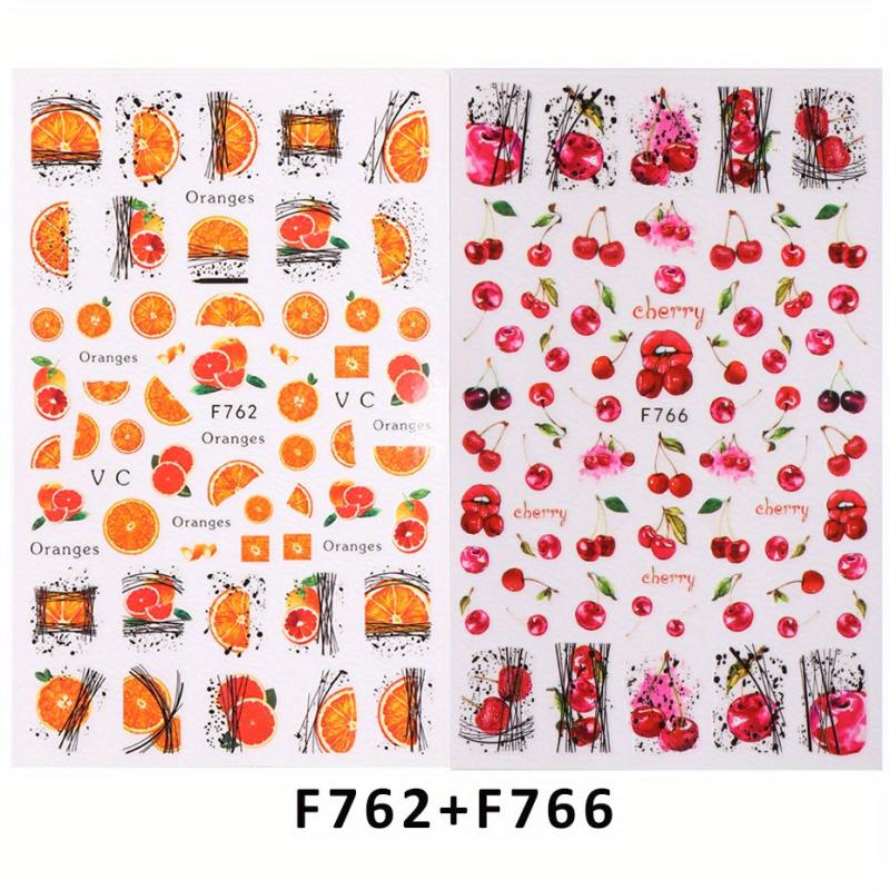 3D Fruit Nail Stickers Cherry Strawberry Lemon Peach Self Adhesive Sliders