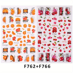 3D Fruit Nail Stickers Cherry Strawberry Lemon Peach Self Adhesive Sliders