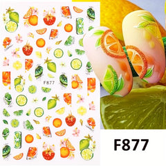 3D Fruit Nail Stickers Cherry Strawberry Lemon Peach Self Adhesive Sliders