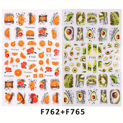 3D Fruit Nail Stickers Cherry Strawberry Lemon Peach Self Adhesive Sliders