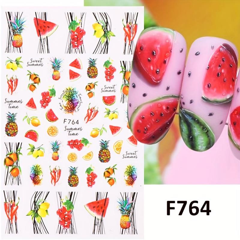 3D Fruit Nail Stickers Cherry Strawberry Lemon Peach Self Adhesive Sliders
