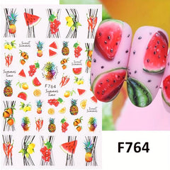 3D Fruit Nail Stickers Cherry Strawberry Lemon Peach Self Adhesive Sliders