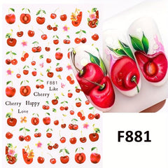 3D Fruit Nail Stickers Cherry Strawberry Lemon Peach Self Adhesive Sliders
