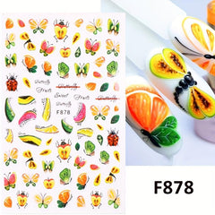 3D Fruit Nail Stickers Cherry Strawberry Lemon Peach Self Adhesive Sliders