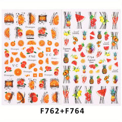 3D Fruit Nail Stickers Cherry Strawberry Lemon Peach Self Adhesive Sliders