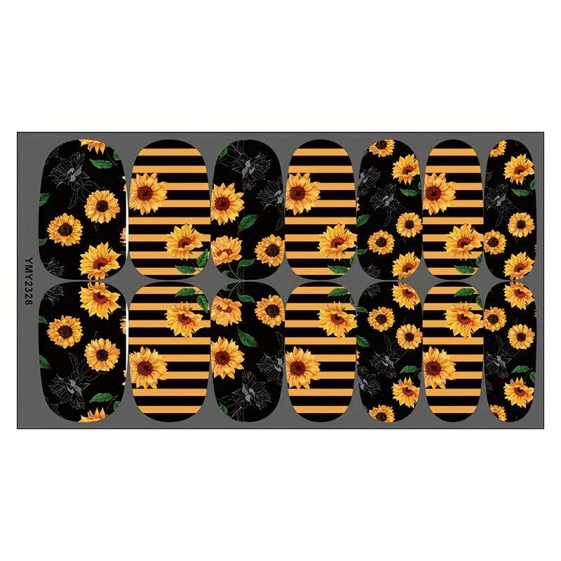Sunflower Nail Polish Stickers Nail Strips Art Decals for Women Girls