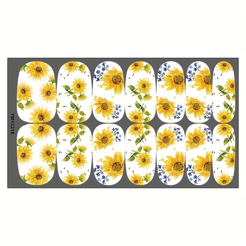 Sunflower Nail Polish Stickers Nail Strips Art Decals for Women Girls