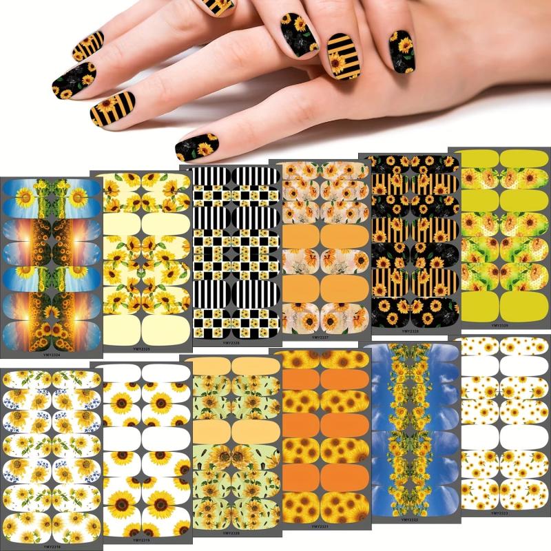 Sunflower Nail Polish Stickers Nail Strips Art Decals for Women Girls