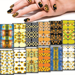 Sunflower Nail Polish Stickers Nail Strips Art Decals for Women Girls