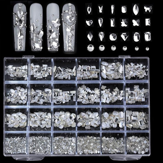 Crystal AB Glass Nail Art Rhinestones Set for Nails and Crafts