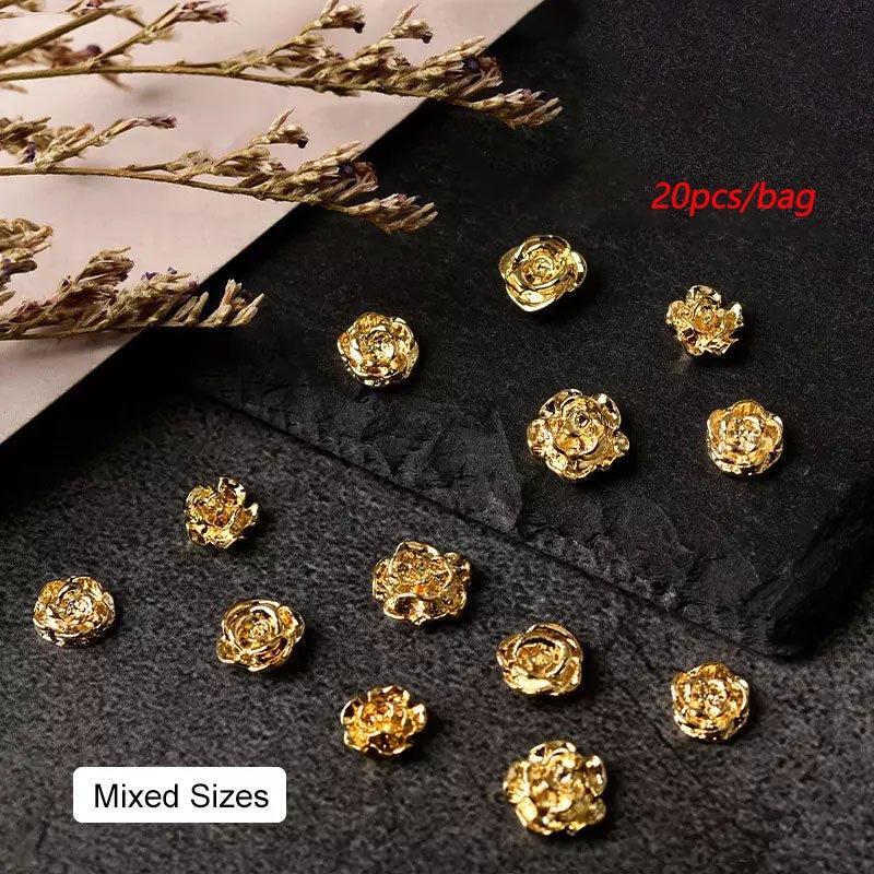 20 Vintage Camellia Nail Art Charms Dark Rose Alloy Spring Summer
