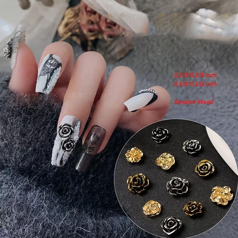 20 Vintage Camellia Nail Art Charms Dark Rose Alloy Spring Summer